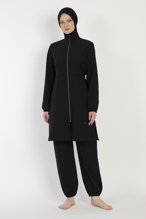 Spor Likra Tam Kapalı Tesettür Mayo 6056 Siyah - Thumbnail