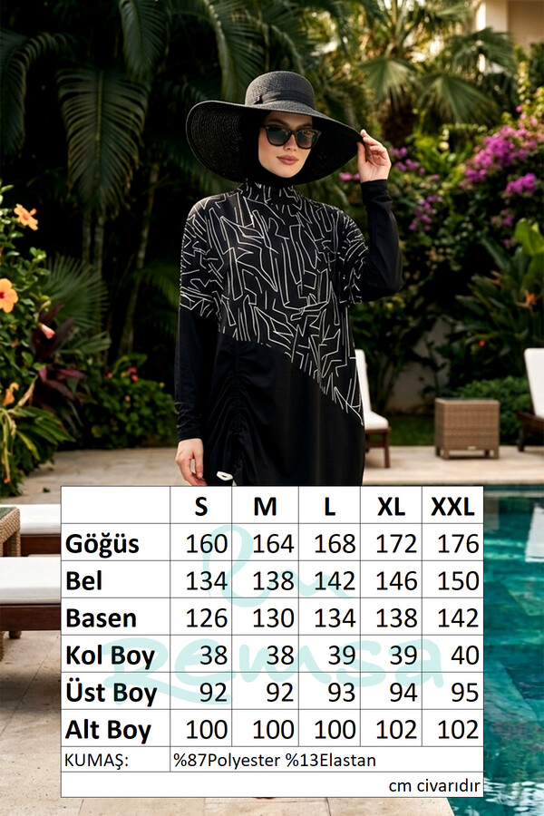 Spor Likra Tam Kapalı Tesettür Mayo 6298 Siyah08 - Thumbnail