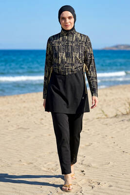 Haliç Mayo - Spor Likra Tam Kapalı Tesettür Mayo 6488 Siyah01