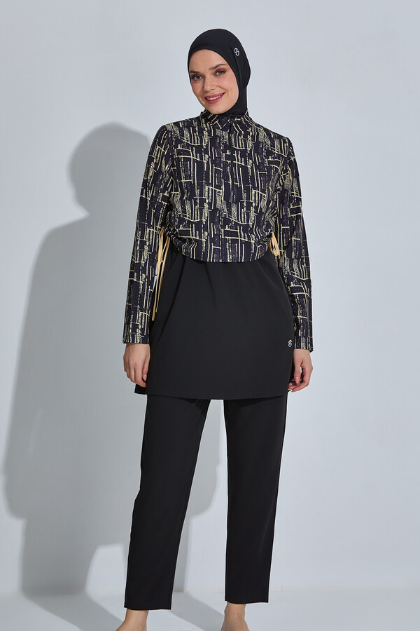 Spor Likra Tam Kapalı Tesettür Mayo 6488 Siyah01 - Thumbnail