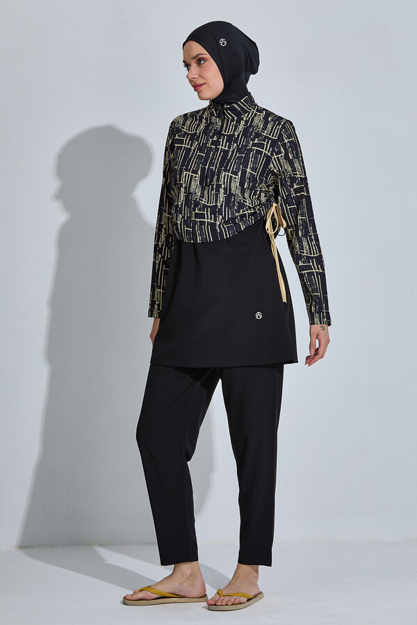 Spor Likra Tam Kapalı Tesettür Mayo 6488 Siyah01 - Thumbnail