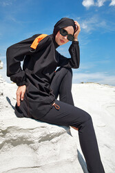 Adasea - Sport Lycra Full Coverage Modest Swimsuit Set 1201 Black