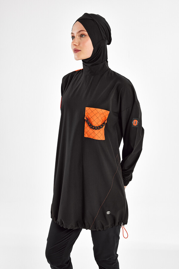 Sport Lycra Full Coverage Modest Swimsuit Set 1201 Black - Thumbnail