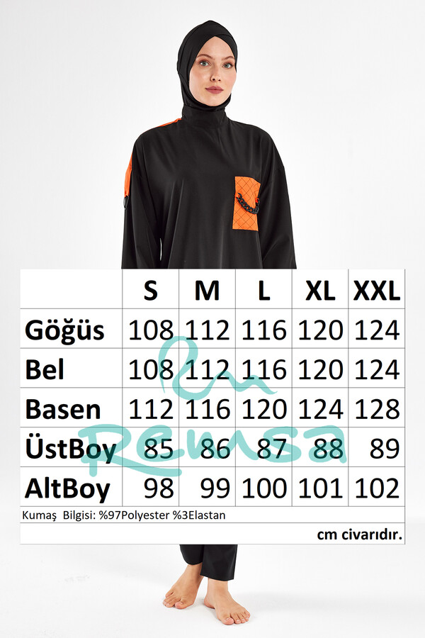 Sport Lycra Full Coverage Modest Swimsuit Set 1201 Black - Thumbnail