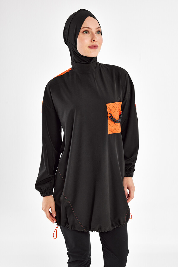 Sport Lycra Full Coverage Modest Swimsuit Set 1201 Black - Thumbnail