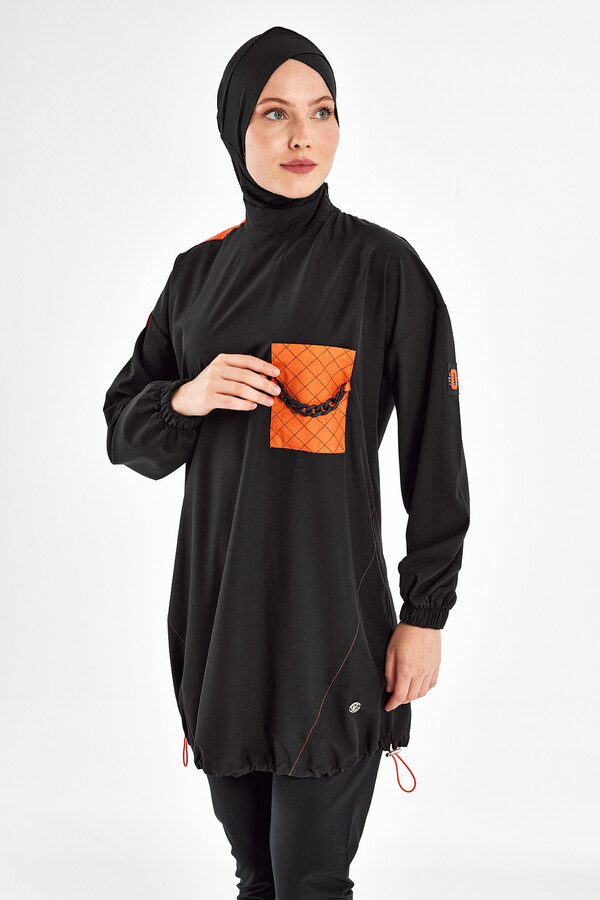 Sport Lycra Full Coverage Modest Swimsuit Set 1201 Black - Thumbnail