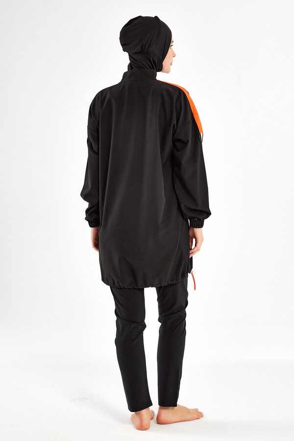 Sport Lycra Full Coverage Modest Swimsuit Set 1201 Black - Thumbnail