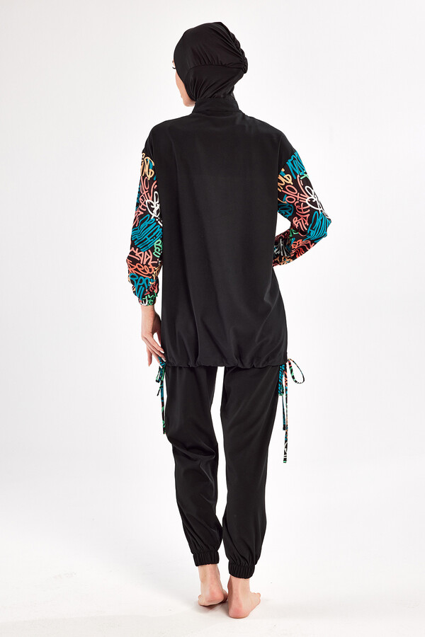 Sport Lycra Full Coverage Modest Swimsuit Set 1207 Black08 - Thumbnail