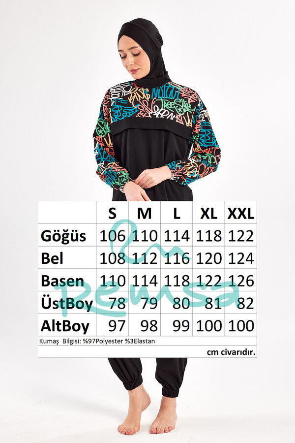 Sport Lycra Full Coverage Modest Swimsuit Set 1207 Black08 - Thumbnail