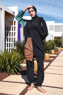 Adasea - Sport Lycra Full Coverage Modest Swimsuit Set in Black 1210