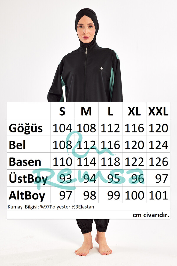 Sport Lycra Full Coverage Modest Swimsuit Set in Black 1210 - Thumbnail