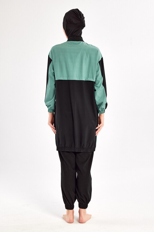 Sport Lycra Full Coverage Modest Swimsuit Set in Black 1210 - Thumbnail