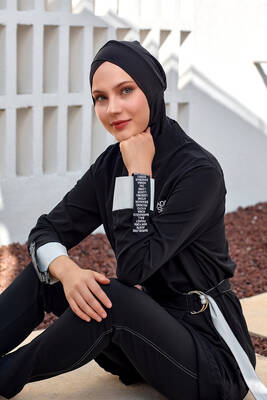Adasea - Sport Lycra Full Coverage Modest Swimsuit 1221 Black14 Adasea - Sport Lycra Full Coverage Modest Swimsuit 1221 Black14