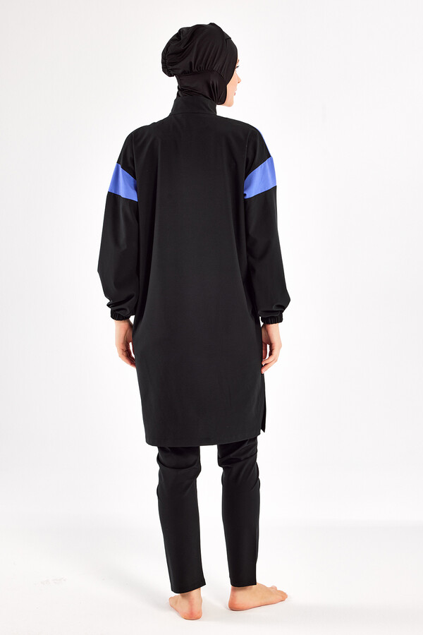 Sport Lycra Full Coverage Modest Swimsuit Set 1226 Black09 - Thumbnail