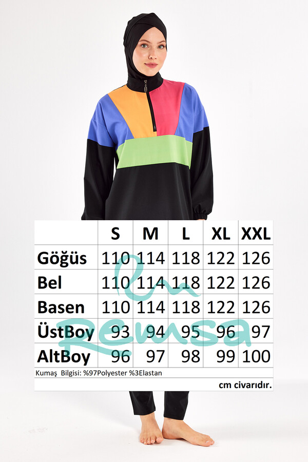 Sport Lycra Full Coverage Modest Swimsuit Set 1226 Black09 - Thumbnail