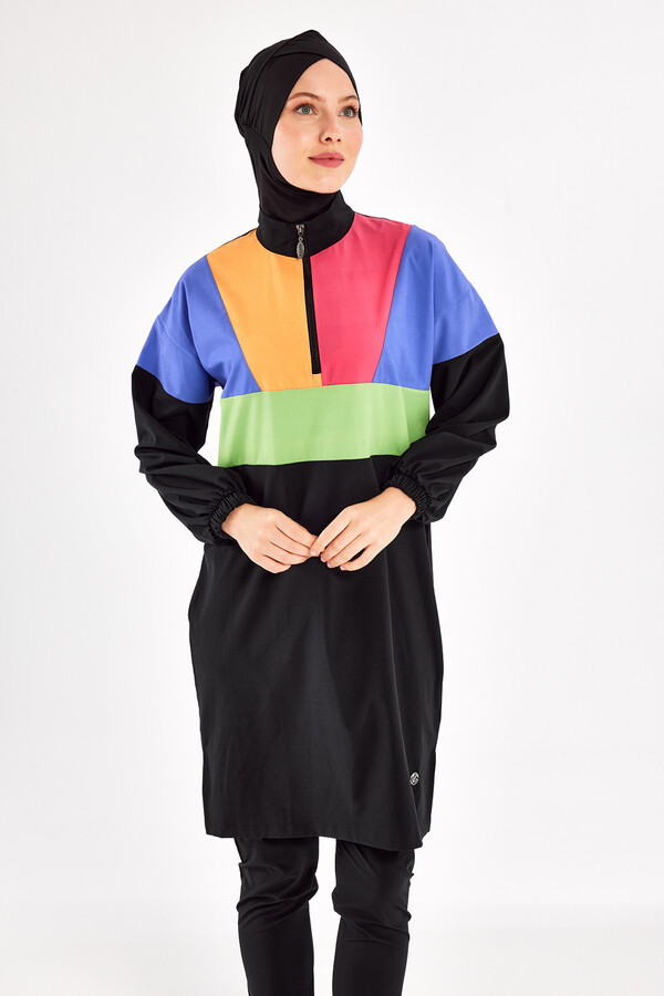 Sport Lycra Full Coverage Modest Swimsuit Set 1226 Black09 - Thumbnail