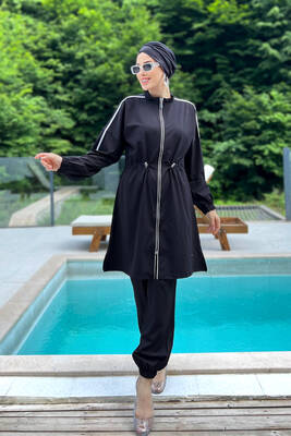 Adasea - Sports Lycra Full-Covered Modest Swimwear Maddie 4581 Black Adasea - Sports Lycra Full-Covered Modest Swimwear Maddie 4581 Black