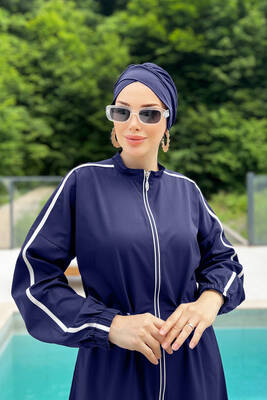 Adasea - Sports Lycra Full-Covered Modest Swimwear Maddie 4581 Dark Navy Blue (1) Adasea - Sports Lycra Full-Covered Modest Swimwear Maddie 4581 Dark Navy Blue (1)