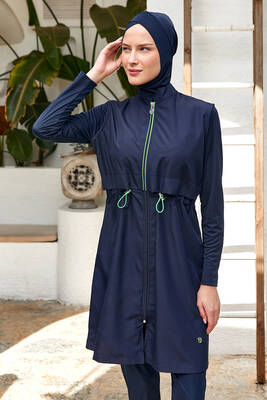 Rozamay - Sporty Full Coverage Modest Swimsuit 3314 Dark Navy Rozamay - Sporty Full Coverage Modest Swimsuit 3314 Dark Navy