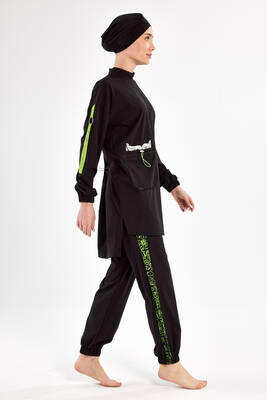 Adasea - Sporty Full Coverage Modest Swimsuit With Neon Details Beth 1203 Black (1) Adasea - Sporty Full Coverage Modest Swimsuit With Neon Details Beth 1203 Black (1)