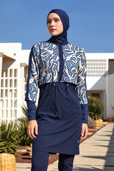 Adasea - Sporty Lycra Full Coverage Modest Swimsuit 1213 Dark Navy