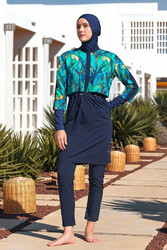 Adasea - Sporty Lycra Full Coverage Modest Swimsuit 1216 Dark Navy