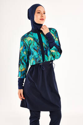 Adasea - Sporty Lycra Full Coverage Modest Swimsuit 1216 Dark Navy (1) Adasea - Sporty Lycra Full Coverage Modest Swimsuit 1216 Dark Navy (1)