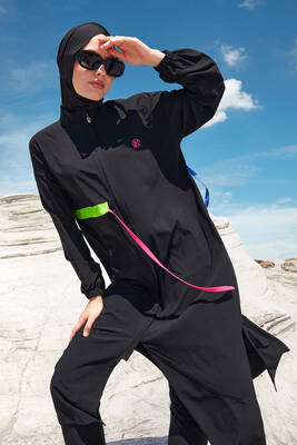 Adasea - Sporty Lycra Full Coverage Modest Swimsuit 1228 Black