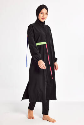 Adasea - Sporty Lycra Full Coverage Modest Swimsuit 1228 Black (1)