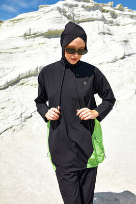Adasea - Sporty Lycra Full Coverage Modest Swimsuit Selby 1204 Black Adasea - Sporty Lycra Full Coverage Modest Swimsuit Selby 1204 Black
