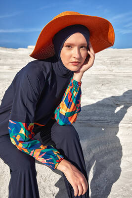 Adasea - Sporty Lycra Full Coverage Modest Swimsuit Yeva 1205 Navy Adasea - Sporty Lycra Full Coverage Modest Swimsuit Yeva 1205 Navy