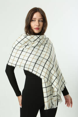 Remsa - Square Pattern Scarf Shoulder Wrap - 70x180 cm - 1282 Ecru