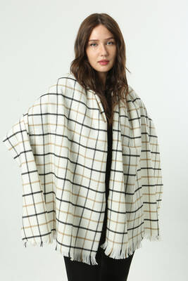 Remsa - Square Pattern Scarf Shoulder Wrap - 70x180 cm - 1282 Ecru (1)