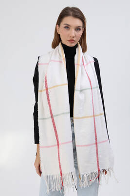 Remsa - Square Striped Shoulder Scarf / Shawl 60x190 cm 3801 Ecru