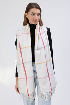 Remsa - Square Striped Shoulder Scarf / Shawl 60x190 cm 3801 Ecru (1)