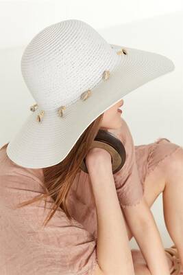 Remsa - Remsa Mayo Straw Hat With Seashells White