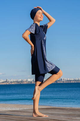 Remsa - Stretch Short Sleeve Semi-Covered Swimwear Set in Navy (1)