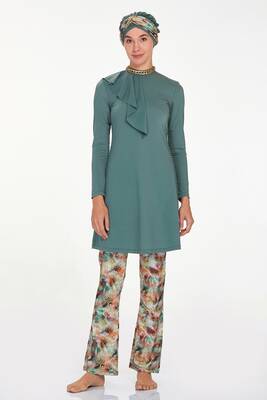 Adasea - Stretchy Full-Covered Hijab Swimsuit Lorany 4513 Olive Green (1)