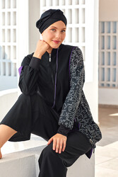 Adasea - Stretchy Wide-Leg Full Coverage Modest Swimsuit 4539 Black