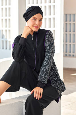 Adasea - Stretchy Wide-Leg Full Coverage Modest Swimsuit 4539 Black Adasea - Stretchy Wide-Leg Full Coverage Modest Swimsuit 4539 Black