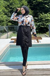 Remsa Mayo - Striped Full Coverage Burkini 2322 Pera Flower