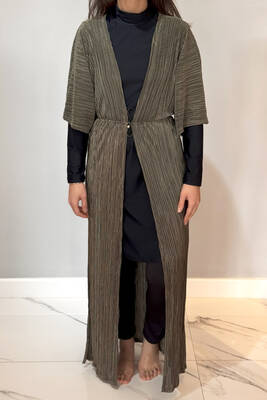 Remsa - Striped Kimono Pareo Caftan with Tie Closure RPK004 Taupe