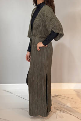 Remsa - Striped Kimono Pareo Caftan with Tie Closure RPK004 Taupe (1)