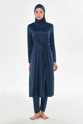 Rozamay - Tam Boy Likralı Tam Kapalı Uzun Tesettür Mayo 3133 Açık Lacivert03