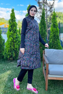 Remsa Mayo - Tam Kapalı Tesettür Mayo Rengi Rengarenk Yaprak MERVE (1)