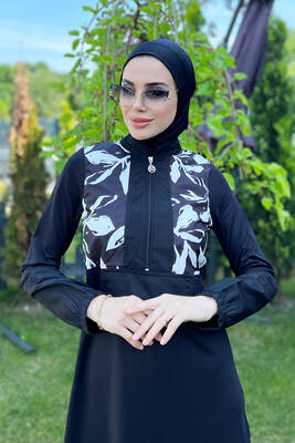 Maresiva - Tam Kapalı Tesettür Mayo Sınny 8025 Siyah Remsa Mayo (1)