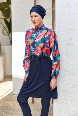 Rozamay - Tam Kapalı Tesettür Mayo Yarım Desenli 3403 Koyu Lacivert Rozamay - Tam Kapalı Tesettür Mayo Yarım Desenli 3403 Koyu Lacivert