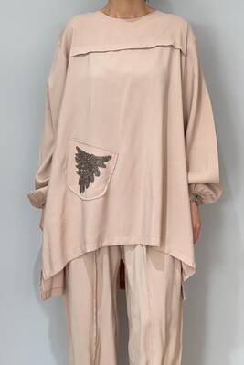 Remsa - Taş Detaylı Tunik Pantolon Takım 8069 Bej (1)