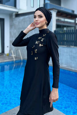 Remsa Mayo - Tasarım Likralı Tam Kapalı Tesettür Mayo Remsa Mayo Kelebek Etkisi R008