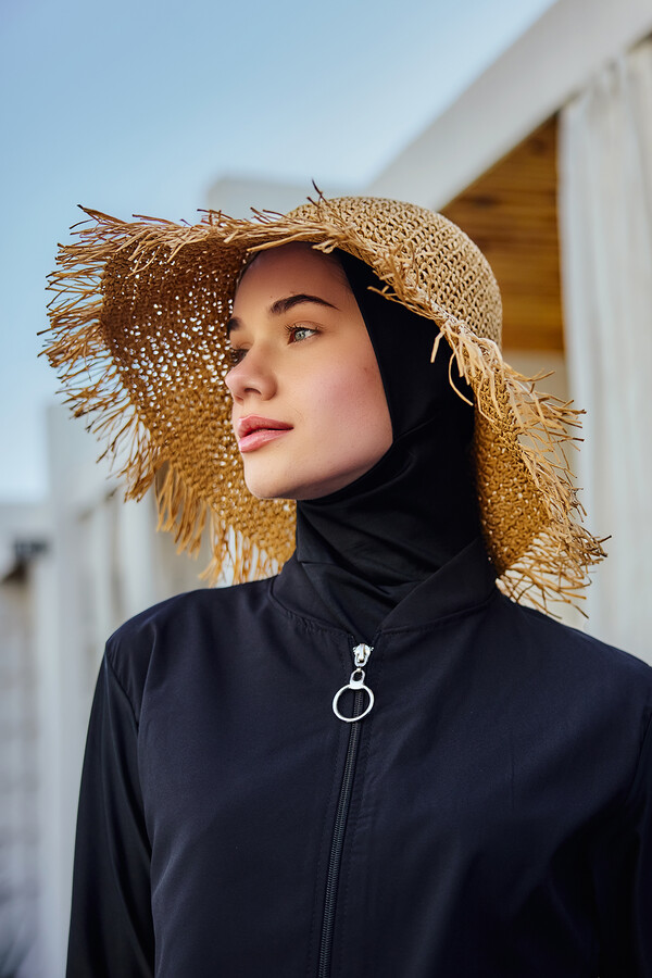 Tassel Embellished Hand-Woven Straw Hat RS - Thumbnail